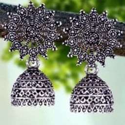 MEENAZ Set Of 5 Silver-Plated Dome Shaped Oxidised Jhumkas-55