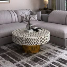 Casagold Black Small Bone Inlay Round Targua Coffee Table-17