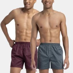 Jockey Wine & Deep Slate Cotton Regular Fit Printed Boxers - Pack Of 2-image-85