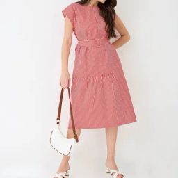 Globus Red Cotton Regular Fit Striped Dress-image-9