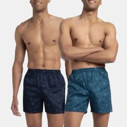 Jockey Navy & Teal Blue Cotton Regular Fit Printed Boxers - Pack Of 2-image-75