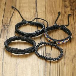 VIEN Men Set Of 4 Wraparound Multilayer Leather Bohemian Bracelet-image-81