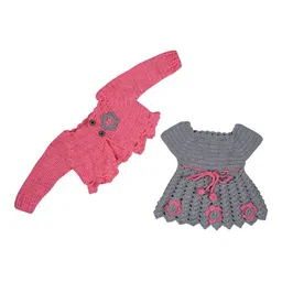 MANJURALA Girls Print Woollen Dress-image-12