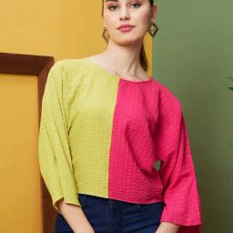 Globus Dark Pink & Yellow Color-Block Top-image-0