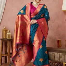 Satrani Green Silk Woven Saree With Unstitched Blouse-picture-38