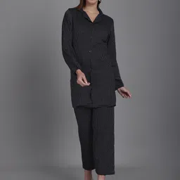 CORSICA Striped Cotton Collared Neck Long Sleeves Shirt With Trouser Co-Ords-picture-23