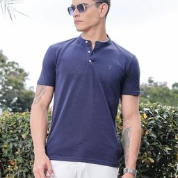 Thomas Scott Men Solid Mandarin Collar Knitted T-Shirt-picture-39