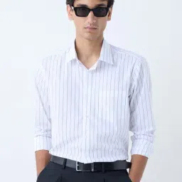 WES Formals by Westside White Stripe Slim-Fit Cotton Shirt-picture-9