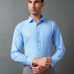 Daniel Hechter Light Blue Cotton Blend Slim Fit Printed Formal Shirt-image-91