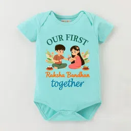 BLUSHES Kids Our First Raksha Bandhan Together Printed Pure Cotton Half Sleeve Bodysuit-image-65