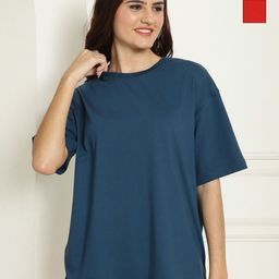 Metronaut Women Pack of 2 Typography Printed Round Neck Cotton Oversized T-shirts-image-82