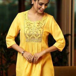 Libas Yellow Embroidered Kurti-16