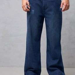 Bewakoof Blue Cotton Wide Leg Solid Baggy Jeans-image-10