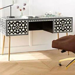 Casagold Black Large Bone Inlay Moroccan Study Table or Desk-47