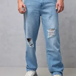 Bewakoof Blue Cotton Regular Fit Solid Jeans-picture-34