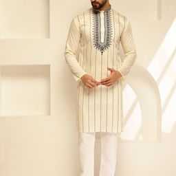 SOJANYA Men Embroidered Regular Thread Work Kurta with Pyjamas image 5