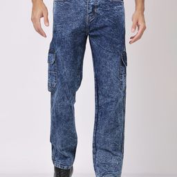 ZAYSH Men Regular Fit Mid-Rise Mildly Distressed Heavy Fade CargoJeans-image-15