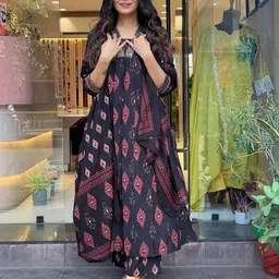 S.K.C Geometric Printed Regular Kurta with Palazzos & With Dupatta image 2