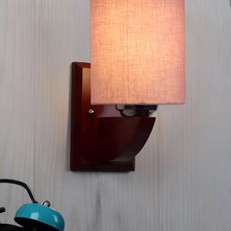 Devansh Grey & Brown Wood Traditional Cylinder Shaped Wall Lamp-99