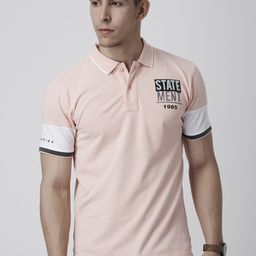 FIDO DIDO Men Pink Polo Collar Slim Fit T-shirt-image-67
