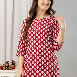 HARITWAL Women Print Mandarin Collar Ethnic Cotton Top-image-12