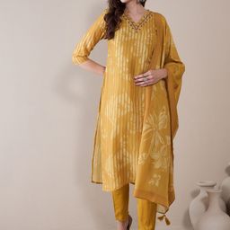 Anouk Women Floral Printed Empire Thread Work Kurta with Trousers & With Dupatta-14