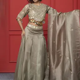 GloballyRonakRBafna Mirror Work Ready to Wear Organza Lehenga & Blouse With Dupatta-picture-12