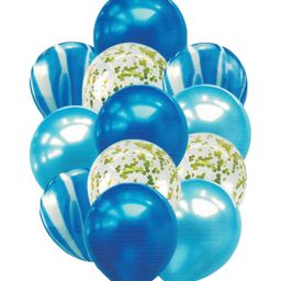 Crackles Sky Blue Marble Balloons Set With Confetti Balloons - Pack of 12-17