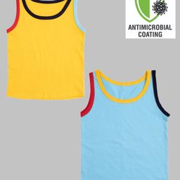 COCOON ORGANICS Pack Of 2 Sleeveless Solid Vests - Yellow & Sky Blue-image-67