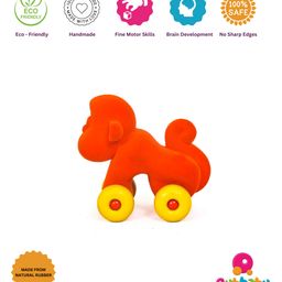 RUBBABU Natural Rubber Little  Monkey  Pull Along Toy- Orange-18