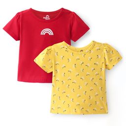 Doodle Poodle 100% Cotton Single Jersey Knit Half Sleeves T-Shirt Floral Print Pack Of 2 - Yellow & Red-image-17