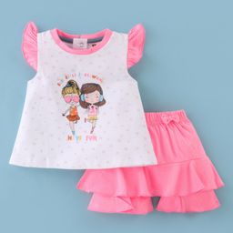 ToffyHouse Cotton Knit Frill Sleeves Top & Skirt Set With Dolls Graphics - Pink-picture-44