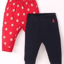 UCB Cotton Knit Full Length Leggings Floral Print Pack of 2- Red & Blue-image-66