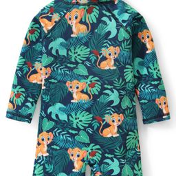 Babyhug Water Repellant Full Sleeves Legged Swimsuit Leaves Print - Navy Blue-image-66