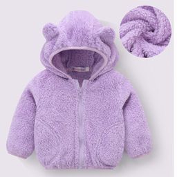 Kookie Kids Full Sleeves Front Open Hooded Fur Jacket With Ears Applique - Purple-image-51