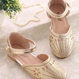 Cute Walk by Babyhug Ballerinas with Velcro Closure & Bow Applique - Golden-picture-38