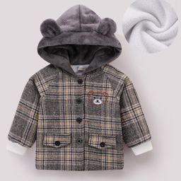 Kookie Kids Full Sleeves Front Open Hooded Winter Jacket with Checks Design & Ears Applique - Multicolor-image-55