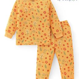 Babyoye Cotton Modal Blend Knit Full Sleeves Pullover Thermal Vest & Pant Set with Floral Print - Yellow-image-94