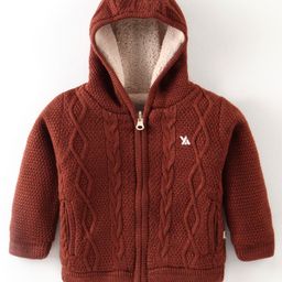 Yellow Apple Knitted Full Sleeves Hoodies With Cable Knit Design - Rust-picture-19