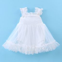 Mark & Mia Woven Sleeveless Party Frock with Floral Print & Frill Detailing - White-image-81