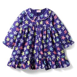 Babyhug Woven Full Sleeves Peter Pan Collared Front Open Frock with Floral Print - Navy Blue-image-22