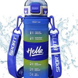 Bunie 1 Litre Sports Water Bottle with Handle, Adjustable Strap & Time Marker  Blue-19