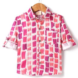 Rikidoos Full Sleeves Abstract Printed Shirt - Pink-image-75
