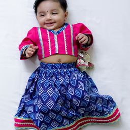 BownBee Three Fourth Sleeves Lace Embellished & Abstract Printed Lehenga Choli Set - Pink-picture-12