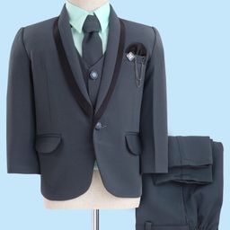 Rikidoos Full Sleeves Solid 4 Piece Party Suit With Tie - Dark Grey-image-74