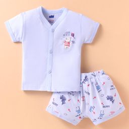 Simply Sinker Knit Half Sleeves Shorts Night Suit with Bear Print - Sky Blue-25
