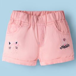Olio Kids Cotton Woven Above Knee Length Shorts with Text Embroidery - Pink-picture-8