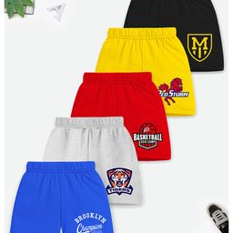 Trampoline Cotton Blend Pack Of 5 Typography Printed Shorts - Multi Colour-image-21