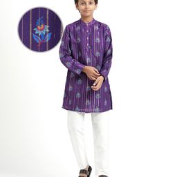 Pine Kids Woven Full Sleeves Kurta Pyjama Set With Floral Print - Purple-picture-9