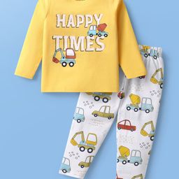 Babyoye Single Jersey With Anti Bacterial Finish Full Sleeves Night Suit With Vehicle Print - Yellow-image-74